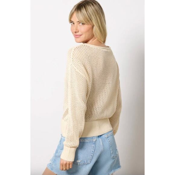 SANCTUARY Sweater Size XS NEW Cotton Open Knit Muslin Cream Sweater - Picture 2 of 8